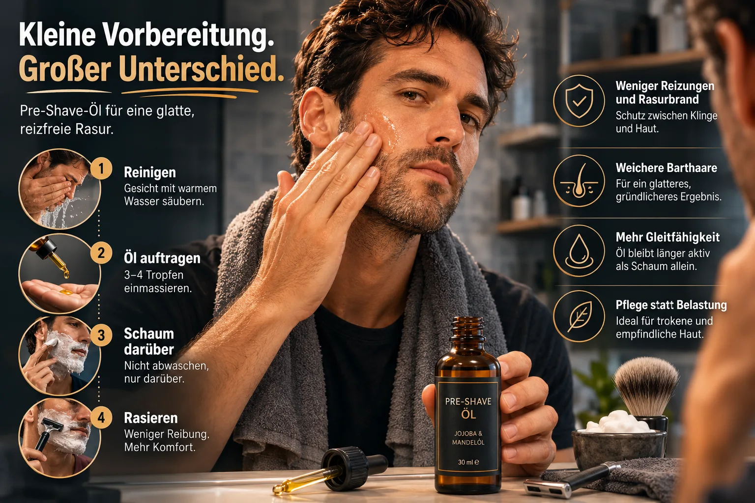 Pre-Shave-Öl, Gesichtspflege für Männer, Rasur Vorbereitung